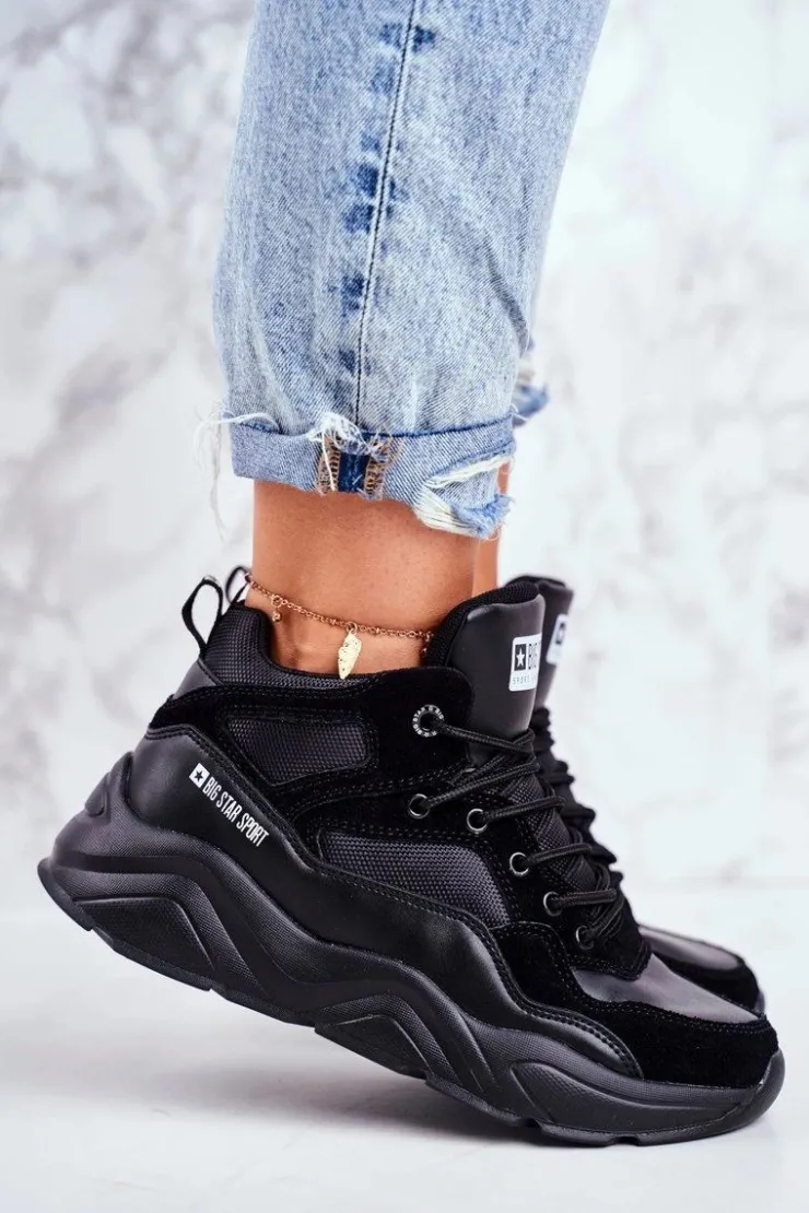 Big Star Shoes Trampki Damskie Big Star|Big Star*Damskie Sportowe Buty Sneakersy Big Star GG274644 Czarne