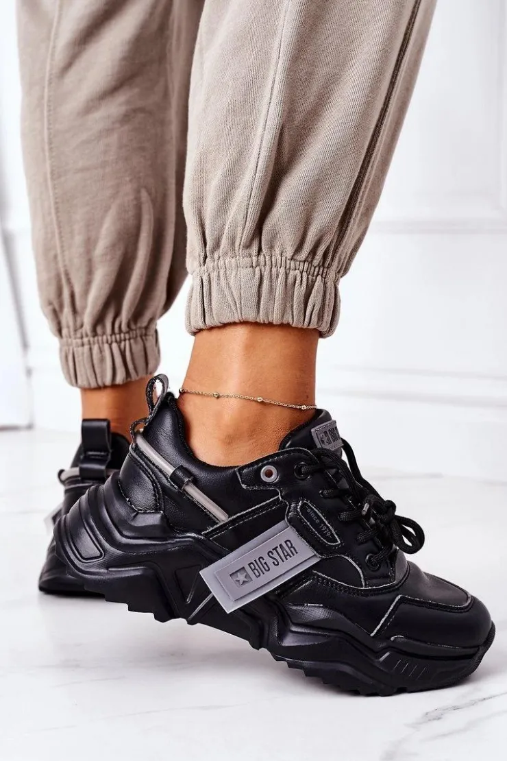 Damskie Big Star Shoes Damskie Sportowe Buty Sneakersy Big Star GG274215 Czarno-Szare