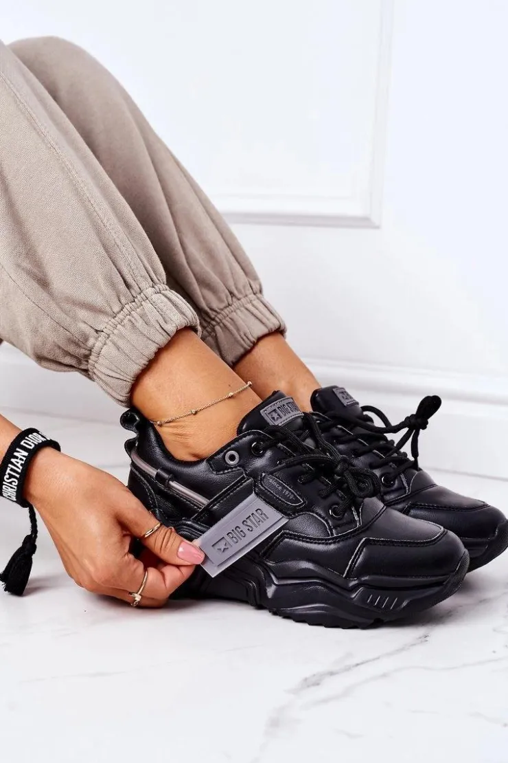 Damskie Big Star Shoes Damskie Sportowe Buty Sneakersy Big Star GG274215 Czarno-Szare