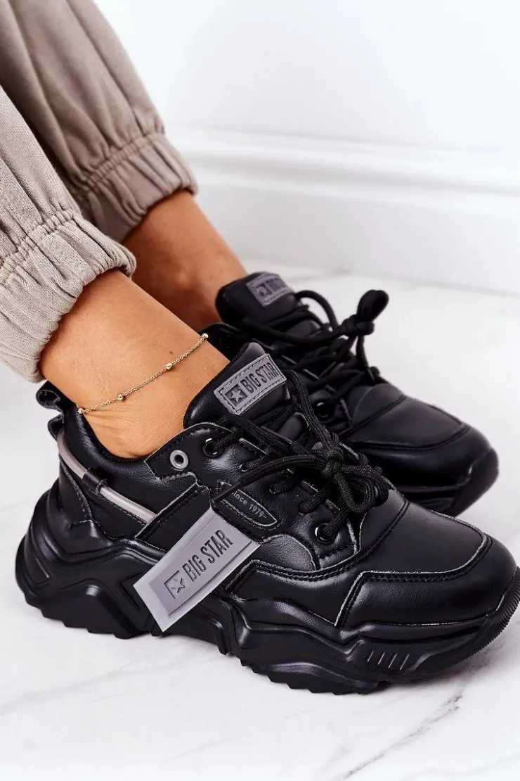 Damskie Big Star Shoes Damskie Sportowe Buty Sneakersy Big Star GG274215 Czarno-Szare