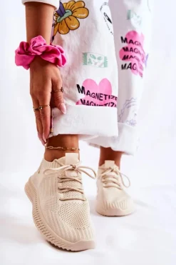 Boto Buty Sportowe Na Platformie*Damskie Sportowe Buty Sneakersy Materiałowe Jasnobeżowe Storia