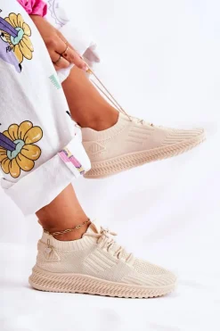 Boto Buty Sportowe Na Platformie*Damskie Sportowe Buty Sneakersy Materiałowe Jasnobeżowe Storia