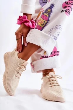 Boto Buty Sportowe Na Platformie*Damskie Sportowe Buty Sneakersy Materiałowe Jasnobeżowe Storia