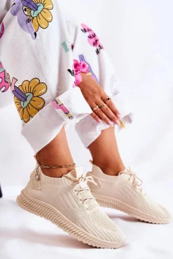 Boto Buty Sportowe Na Platformie*Damskie Sportowe Buty Sneakersy Materiałowe Jasnobeżowe Storia