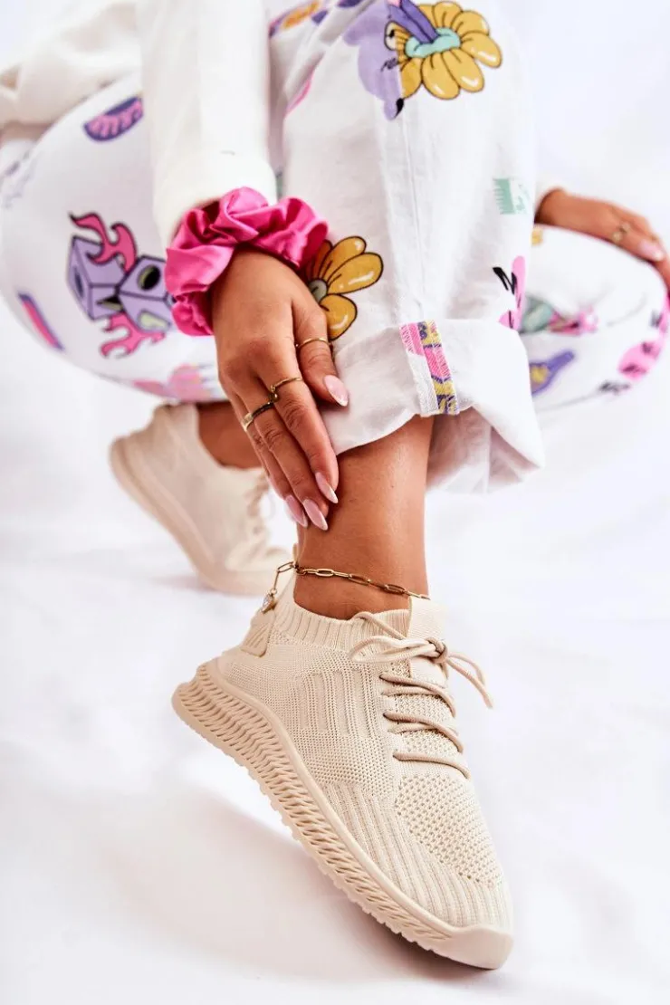 Boto Buty Sportowe Na Platformie*Damskie Sportowe Buty Sneakersy Materiałowe Jasnobeżowe Storia