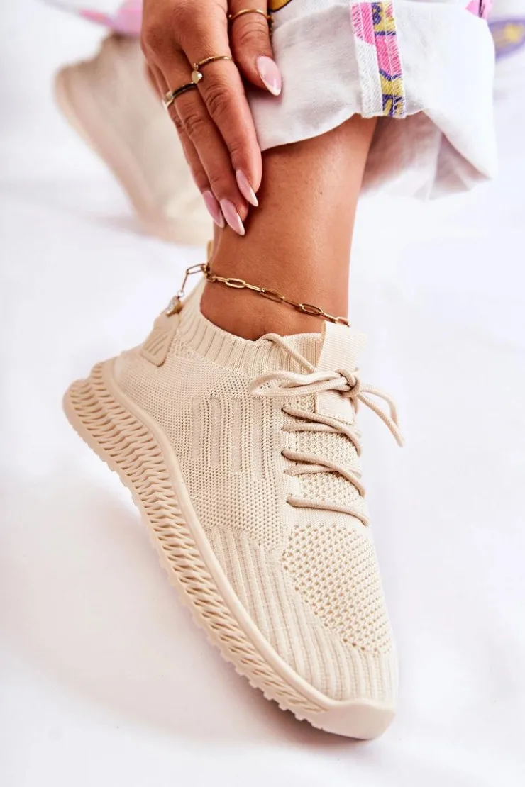 Boto Buty Sportowe Na Platformie*Damskie Sportowe Buty Sneakersy Materiałowe Jasnobeżowe Storia