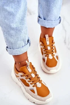 Damskie Big Star Shoes Damskie Sportowe Buty Sneakersy Big Star GG274653 Beżowo-Brązowe