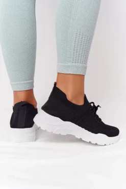 Boto Buty Sportowe Na Platformie*Damskie Sportowe Buty Sneakersy Czarne Z Białą Podeszwą Ruler