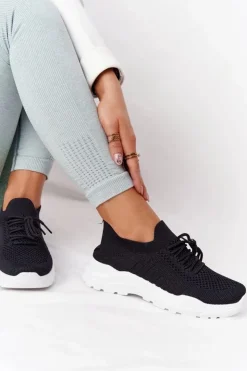 Boto Buty Sportowe Na Platformie*Damskie Sportowe Buty Sneakersy Czarne Z Białą Podeszwą Ruler
