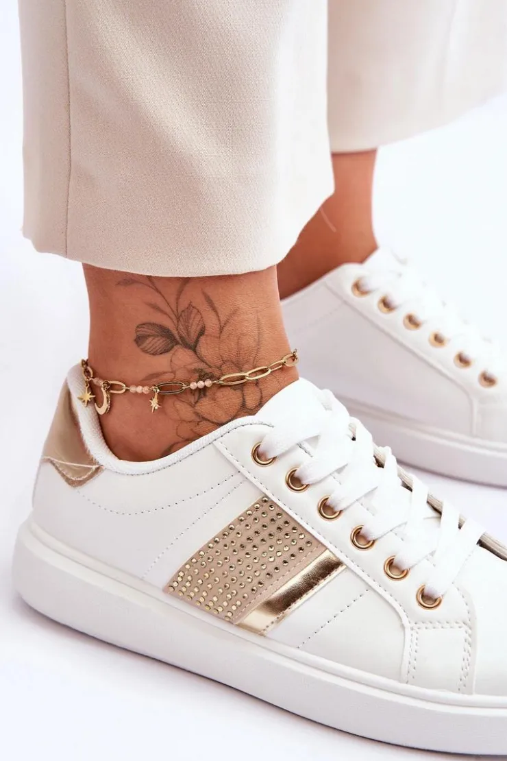 Boto Buty Sportowe Na Platformie|Sneakersy Damskie*Damskie Sportowe Buty Z Dżetami Biało-Złote Axelle
