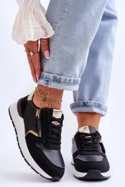 Boto Sneakersy Damskie*Damskie Sportowe Buty Z Suwakiem Czarne Larisa