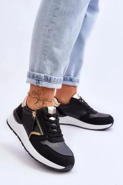 Boto Sneakersy Damskie*Damskie Sportowe Buty Z Suwakiem Czarne Larisa