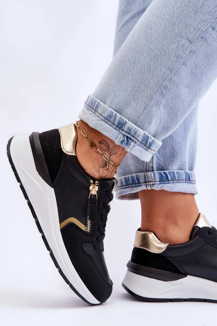 Boto Sneakersy Damskie*Damskie Sportowe Buty Z Suwakiem Czarne Larisa