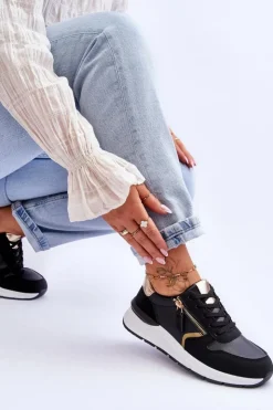 Boto Sneakersy Damskie*Damskie Sportowe Buty Z Suwakiem Czarne Larisa