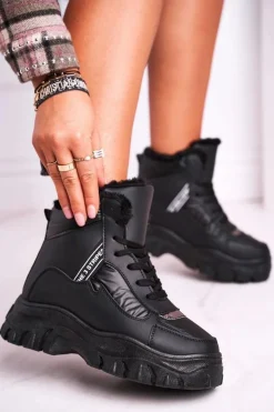 Damskie Boto Damskie Sportowe Śniegowce Z Futerkiem Czarne Euphoria