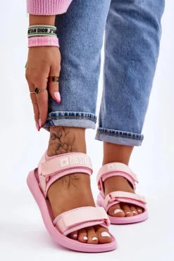 Big Star Shoes Sandały Big Star|Sandały Płaskie*Damskie Sportowe Sandały Big Star LL274729 Różowe Różowy