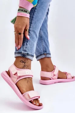 Big Star Shoes Sandały Big Star|Sandały Płaskie*Damskie Sportowe Sandały Big Star LL274729 Różowe Różowy