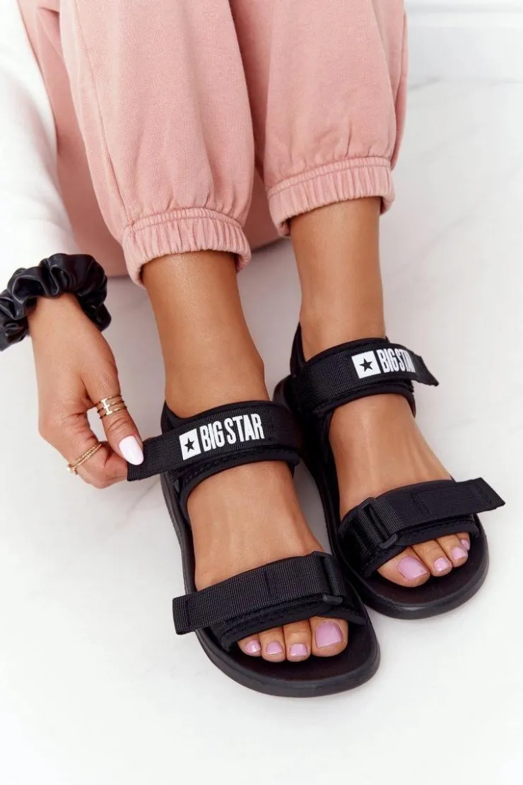 Big Star Shoes Sandały Big Star|Sandały Płaskie*Damskie Sportowe Sandały Big Star HH274A024 Czarne Czarny