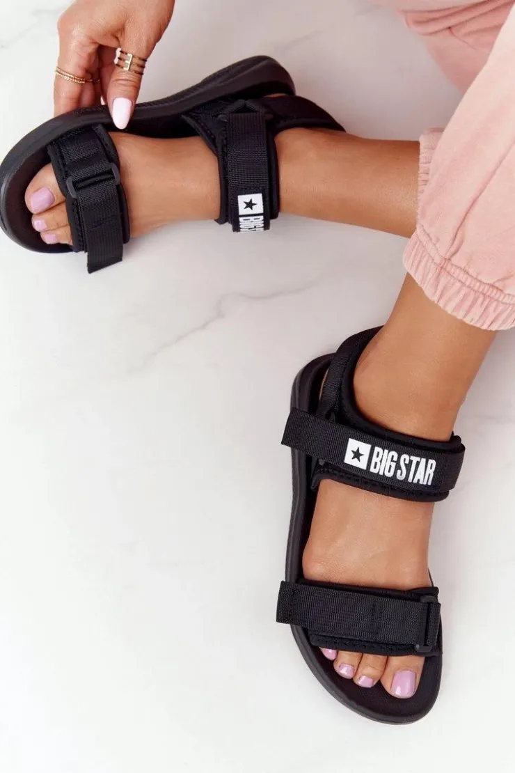 Big Star Shoes Sandały Big Star|Sandały Płaskie*Damskie Sportowe Sandały Big Star HH274A024 Czarne Czarny