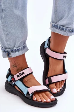 Lee Cooper Sandały Płaskie*Damskie Sportowe Sandały LCW-23-34-1688L Różowo-Niebieskie