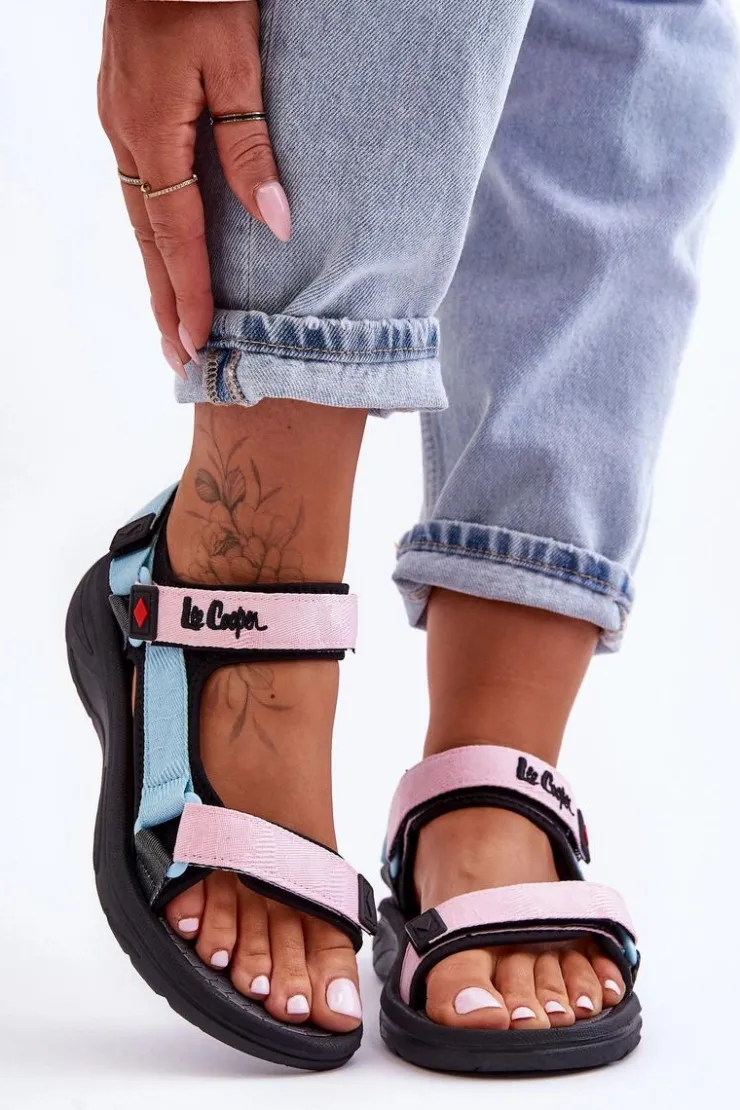 Lee Cooper Sandały Płaskie*Damskie Sportowe Sandały LCW-23-34-1688L Różowo-Niebieskie
