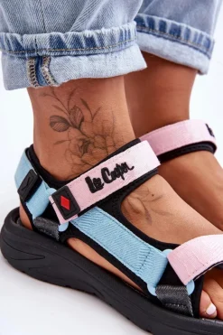 Lee Cooper Sandały Płaskie*Damskie Sportowe Sandały LCW-23-34-1688L Różowo-Niebieskie