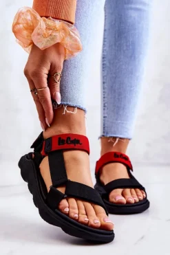 Sale Lee Cooper Damskie Sportowe Sandały LCW-22-34-0954L Czarno-Czerwone