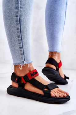Sale Lee Cooper Damskie Sportowe Sandały LCW-22-34-0954L Czarno-Czerwone