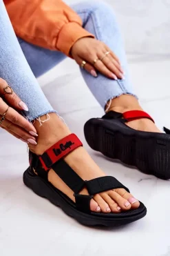 Sale Lee Cooper Damskie Sportowe Sandały LCW-22-34-0954L Czarno-Czerwone