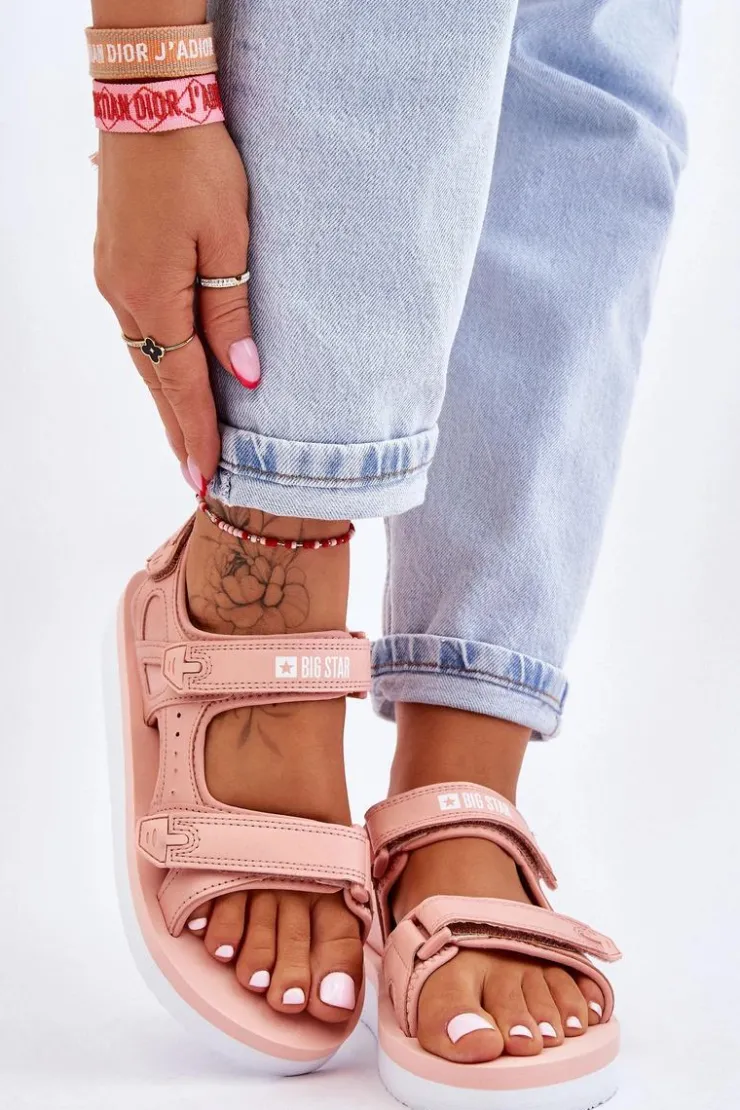 Outlet Big Star Shoes Damskie Sportowe Sandały Na Platformie Big Star LL274788 Różowe Różowy