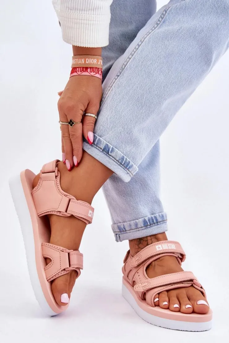 Outlet Big Star Shoes Damskie Sportowe Sandały Na Platformie Big Star LL274788 Różowe Różowy