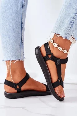Damskie Boto Damskie Sportowe Sandały Na Rzepy Czarne Ultimate