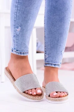 Boto Klapki Damskie Klasyczne*Damskie Srebrne Klapki Lu Boo Cyrkonie ShineMadam