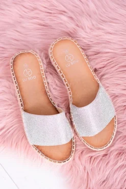 Boto Klapki Damskie Klasyczne*Damskie Srebrne Klapki Lu Boo Cyrkonie ShineMadam