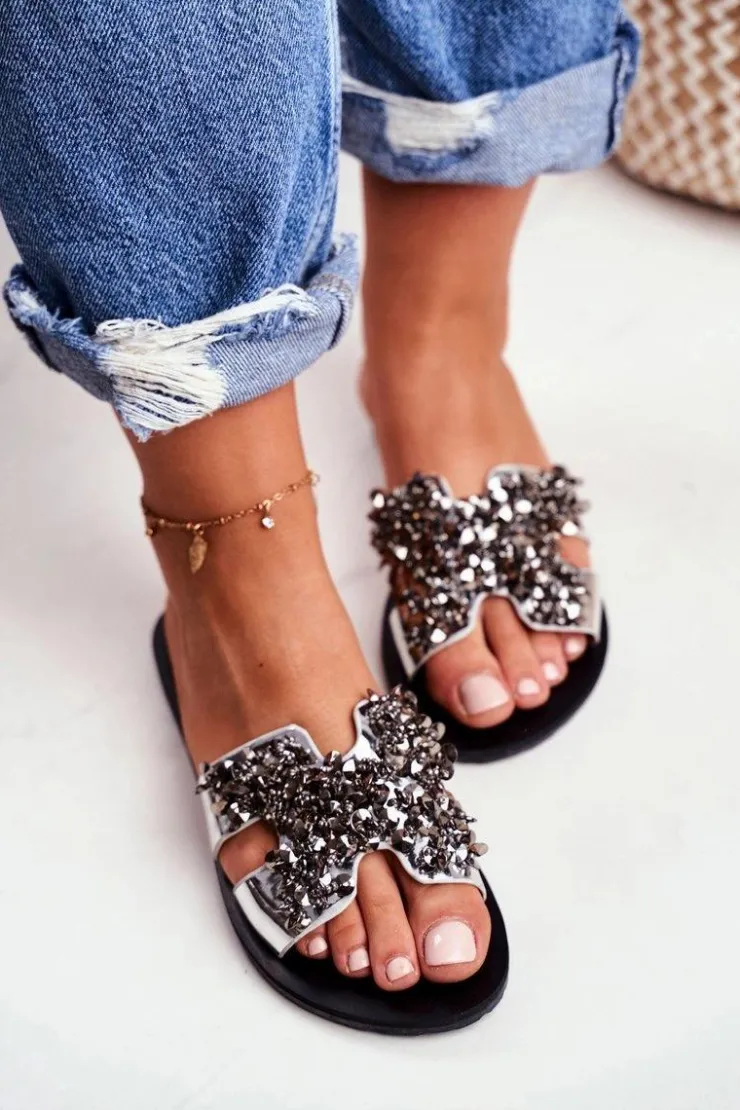 Online Boto Damskie Srebrne Klapki Z Cyrkoniami Swallow