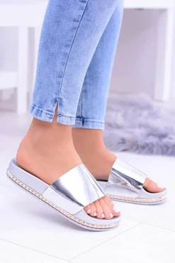 Damskie Boto Damskie Srebrne Klapki z Dżetami Mirock