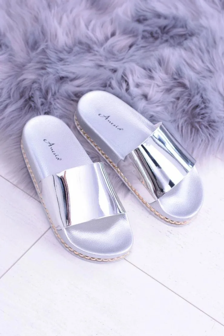 Damskie Boto Damskie Srebrne Klapki z Dżetami Mirock