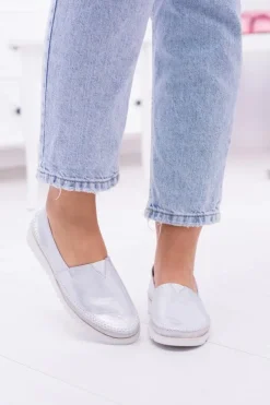 Damskie Boto Damskie Srebrne Skórzane Slip On Frela