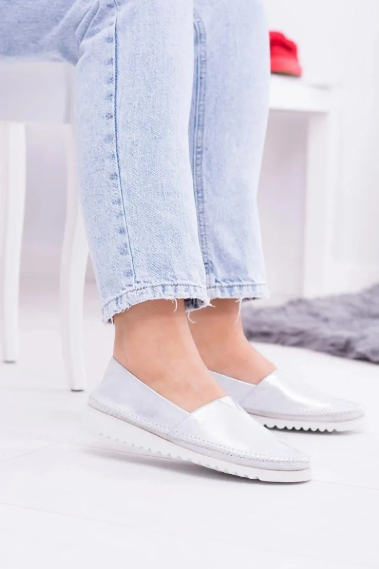 Damskie Boto Damskie Srebrne Skórzane Slip On Frela