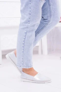 Damskie Boto Damskie Srebrne Skórzane Slip On Frela