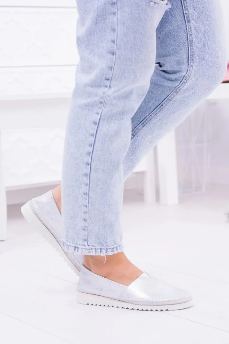 Damskie Boto Damskie Srebrne Skórzane Slip On Frela