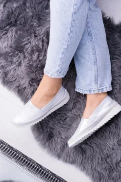 Damskie Boto Damskie Srebrne Skórzane Slip On Frela