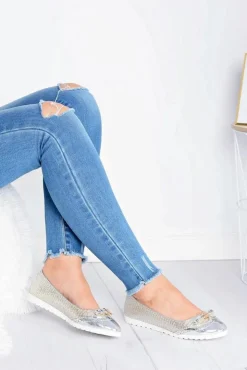 Online Boto Damskie Srebrne Wsuwane Balerinki Z Kokardką Cleoss