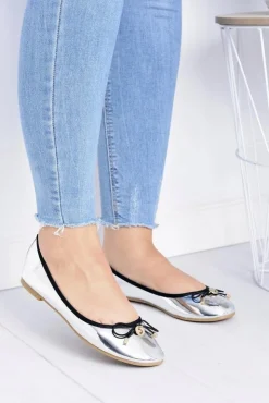 Outlet Boto Damskie Srebrne Wsuwane Balerinki Cleoss