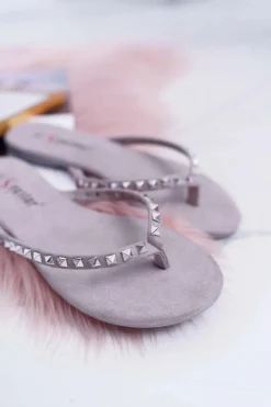 Boto Klapki Damskie Japonki*Damskie Szare Klapki Japonki Z Ćwiekami Heaven