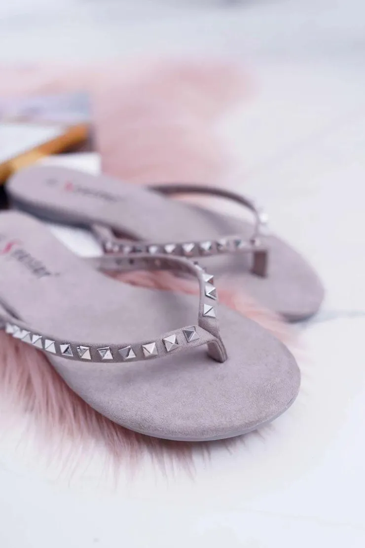 Boto Klapki Damskie Japonki*Damskie Szare Klapki Japonki Z Ćwiekami Heaven