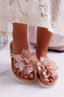 Online Boto Damskie Szare Klapki Japonki Kwiat Drademos