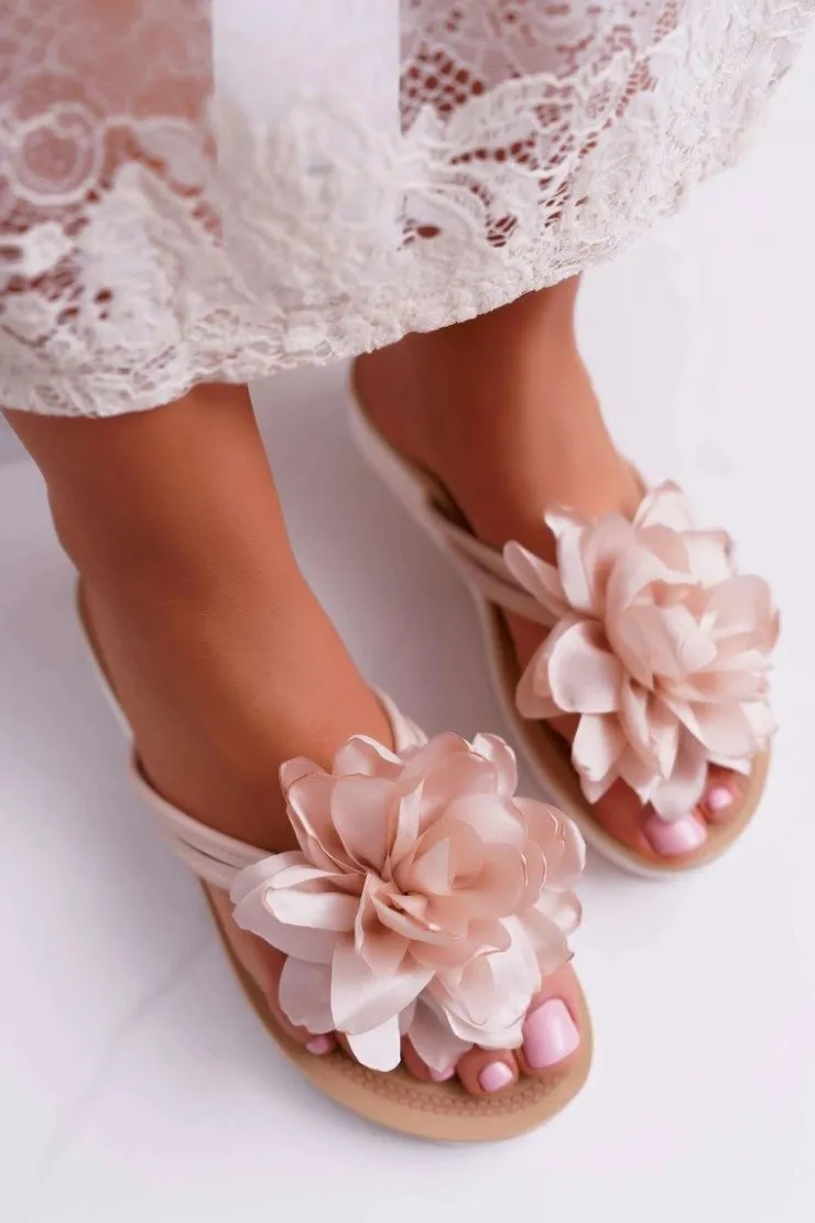 Online Boto Damskie Szare Klapki Japonki Kwiat Drademos