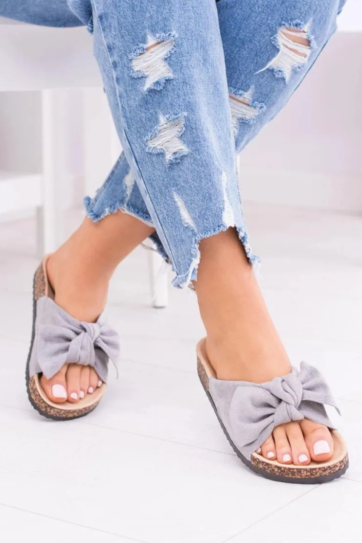 Best Boto Damskie Szare Klapki Na Korku Kokarda Dominica