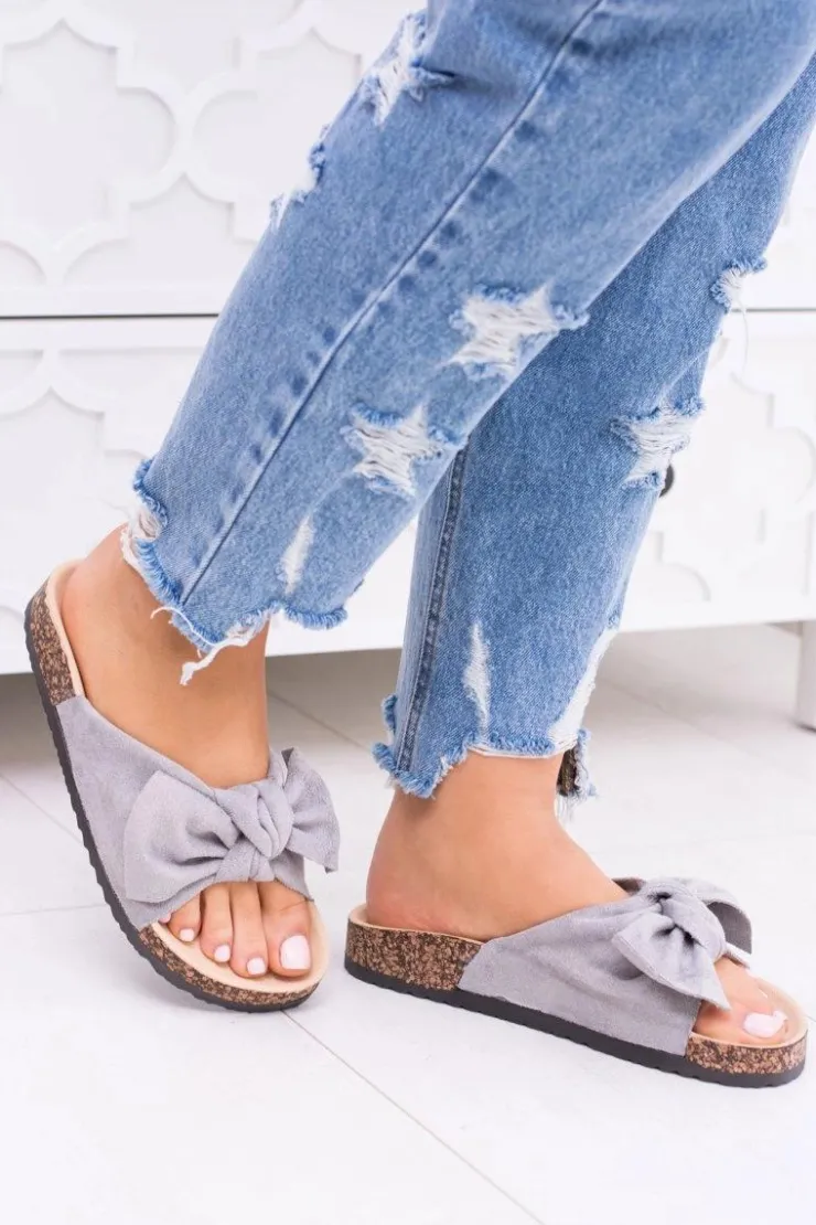 Best Boto Damskie Szare Klapki Na Korku Kokarda Dominica